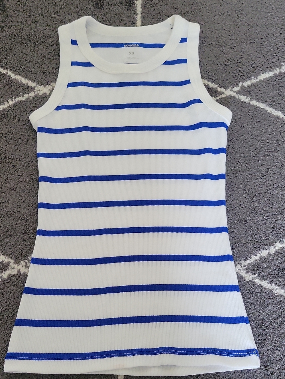 Sonoma White Tank with Royal Blue Stripes